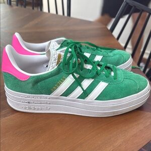 Adidas Green and Pink Platform Sneakers